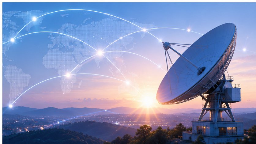 Satellite dish array representing Communication and Cybersecurity