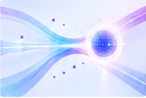 Flowing lines converging on a glowing sphere, representing experiments turning into decisions