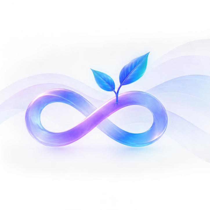An infinity loop with a growing leaf